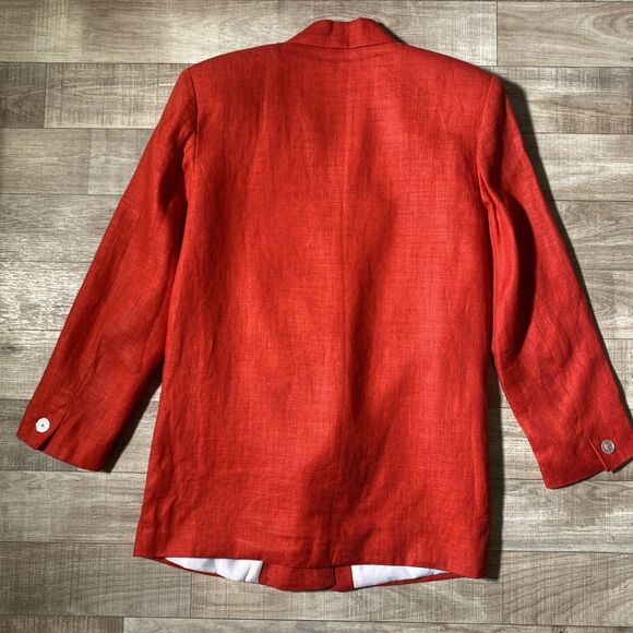 80s Vintage International Scene Red Linen Blazer Lined Double-Breasted Work - Picture 5 of 9